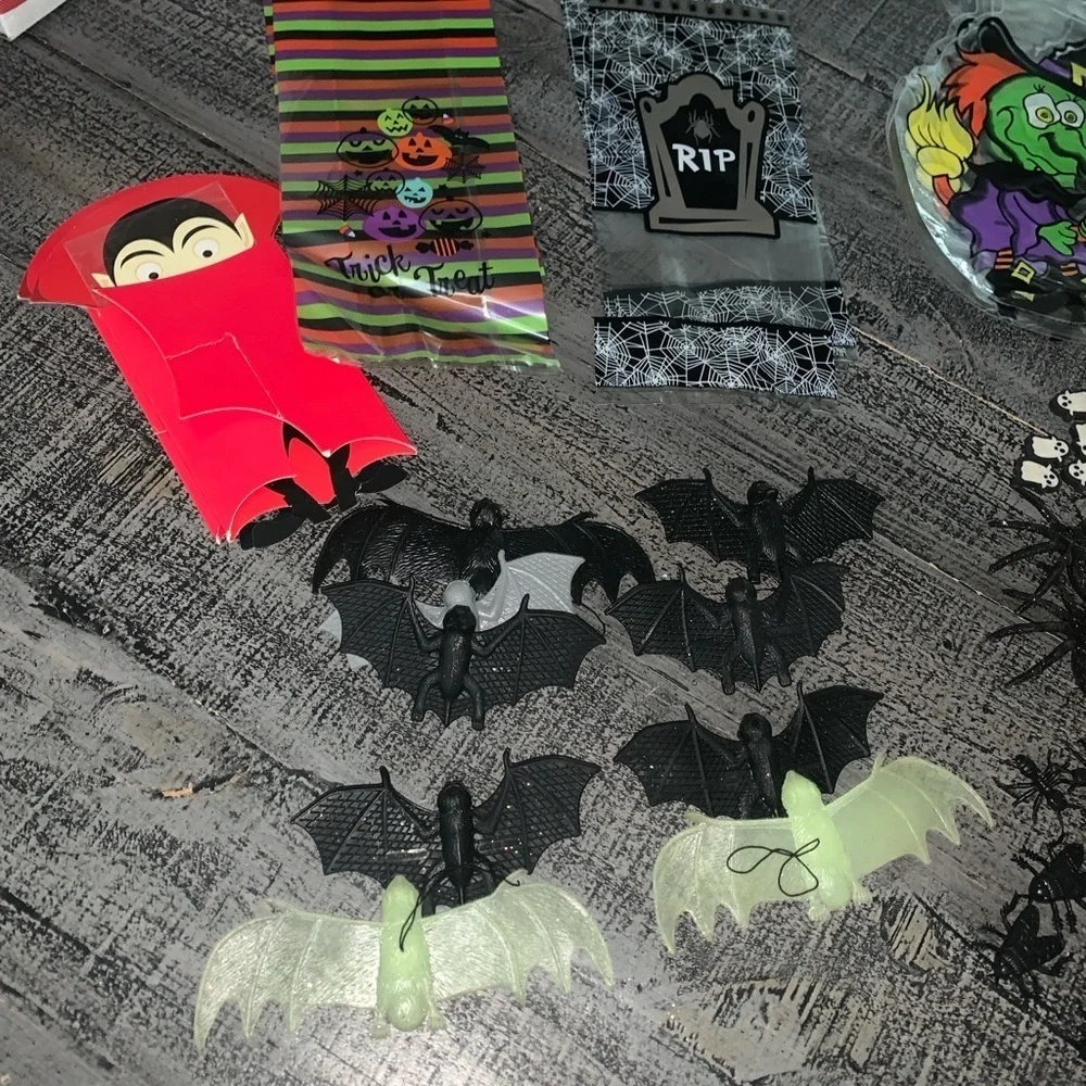 Halloween Goodie Baggies, plastic bats, erasers, plastic bugs